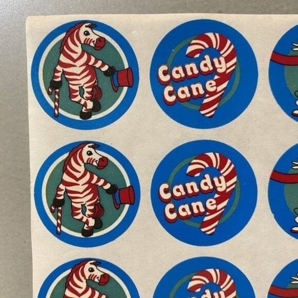 Vintage 1980s CTP Scratch & Sniff Candy Cane Zebra Mint Stickers Creative Teachi - Picture 2 of 8